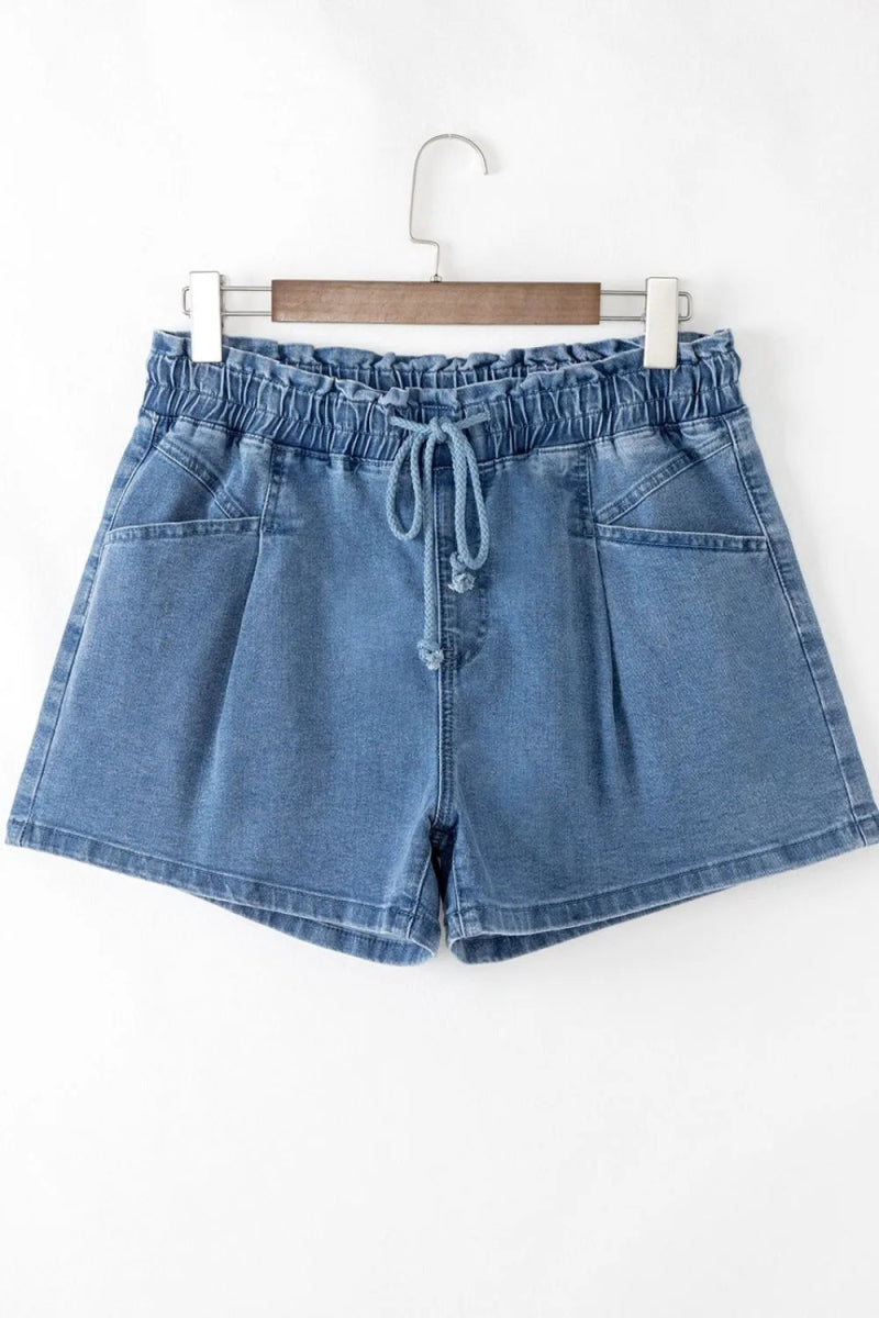 Drawstring High Waist Denim Shorts with Pockets - Necessary Clothing