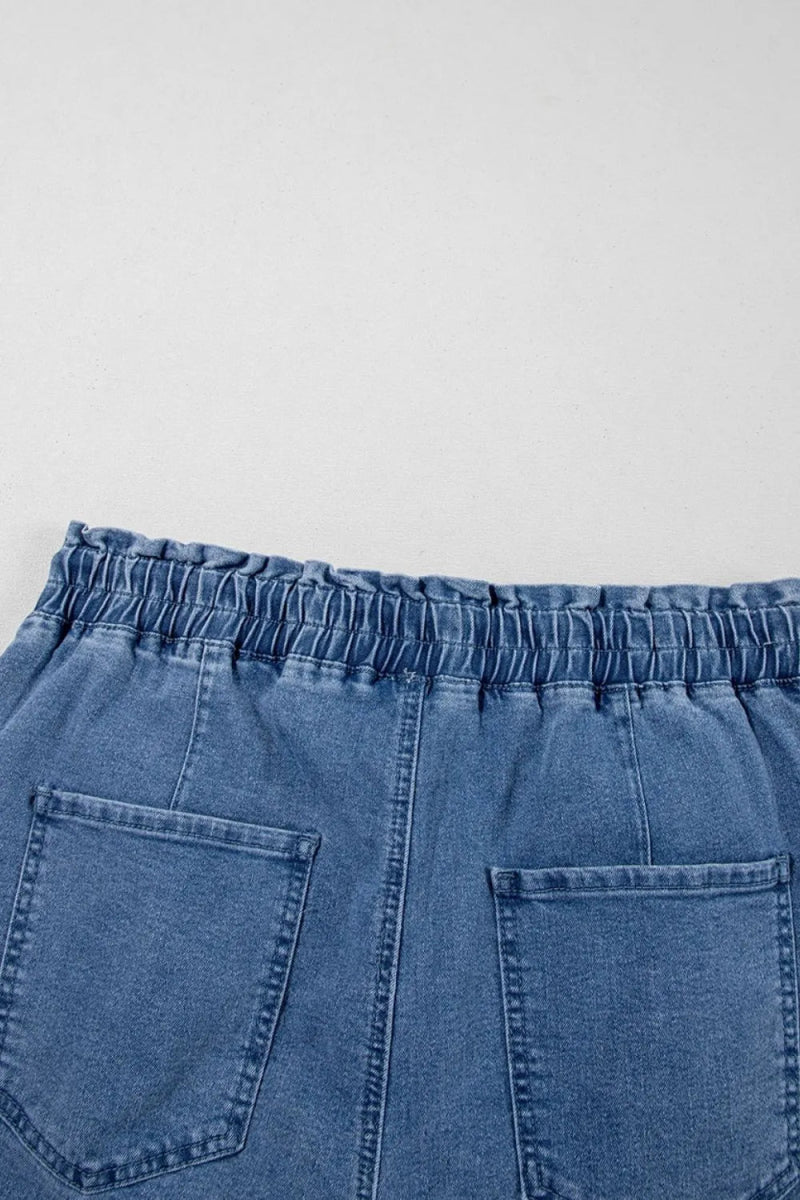 Drawstring High Waist Denim Shorts with Pockets - Necessary Clothing