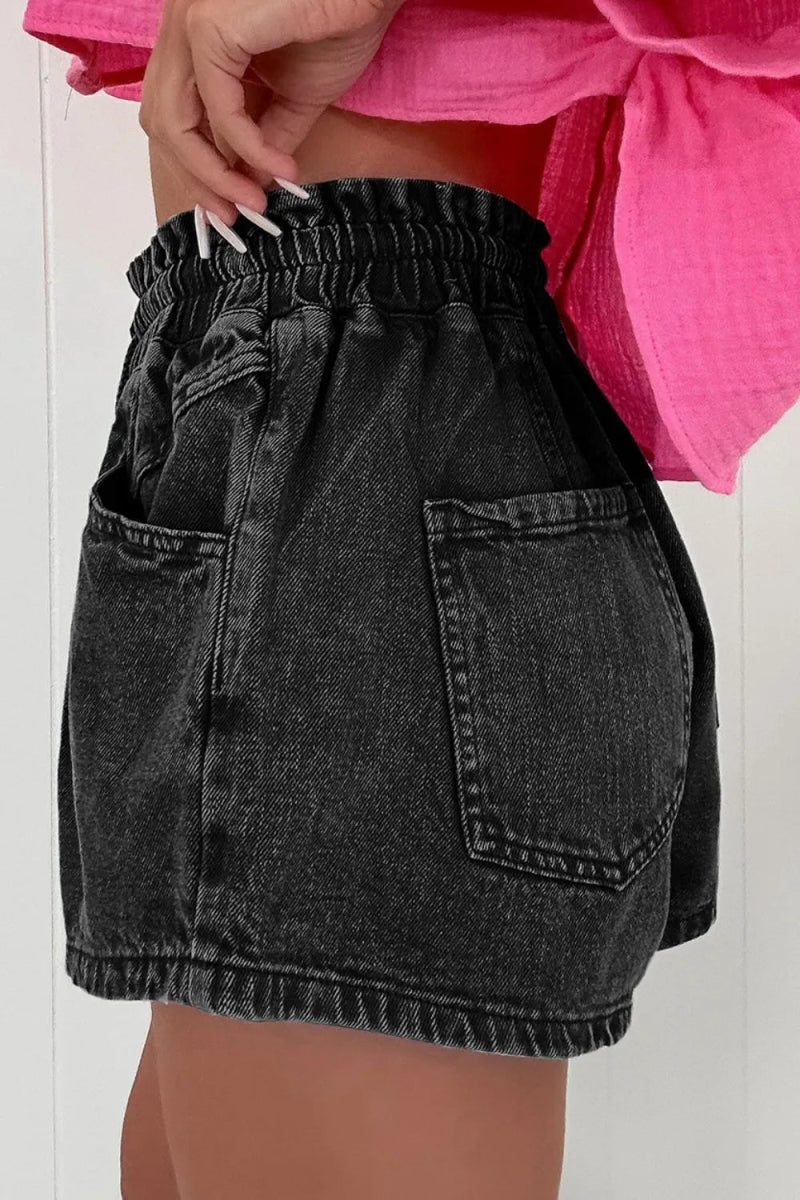 Drawstring High Waist Denim Shorts with Pockets - Necessary Clothing