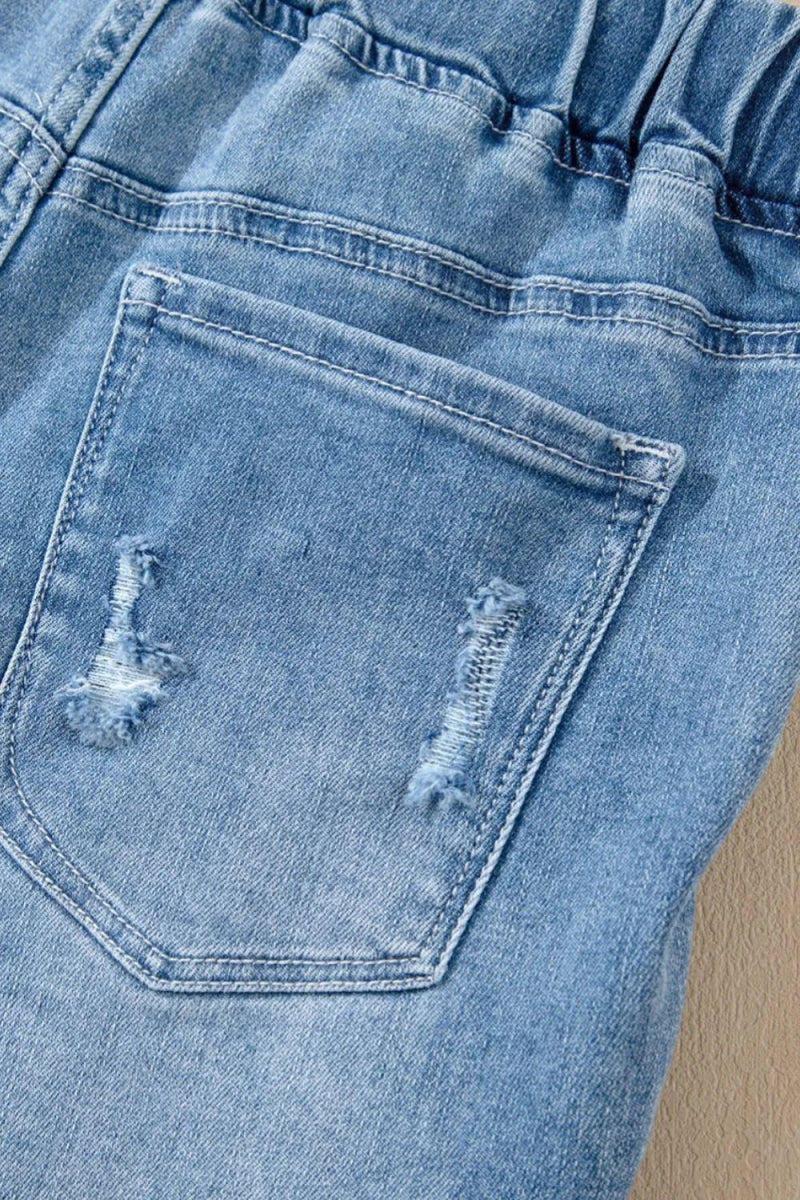 Drawstring High Waist Distressed Denim Shorts - Necessary Clothing