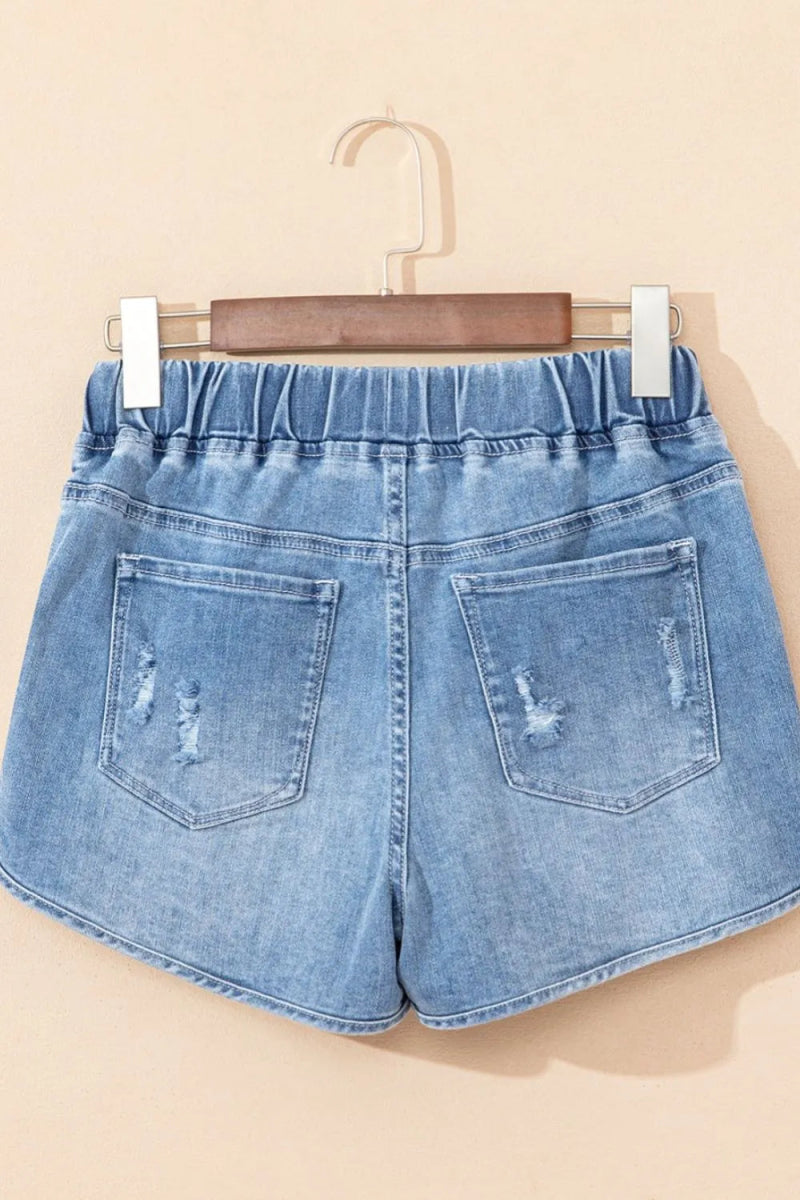 Drawstring High Waist Distressed Denim Shorts - Necessary Clothing