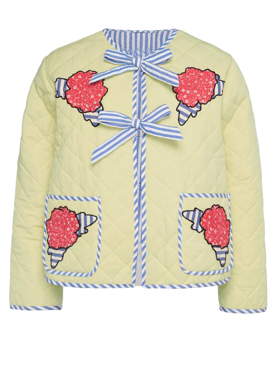 Embroidered Flower Tied Long Sleeve Winter Coat - Necessary Clothing
