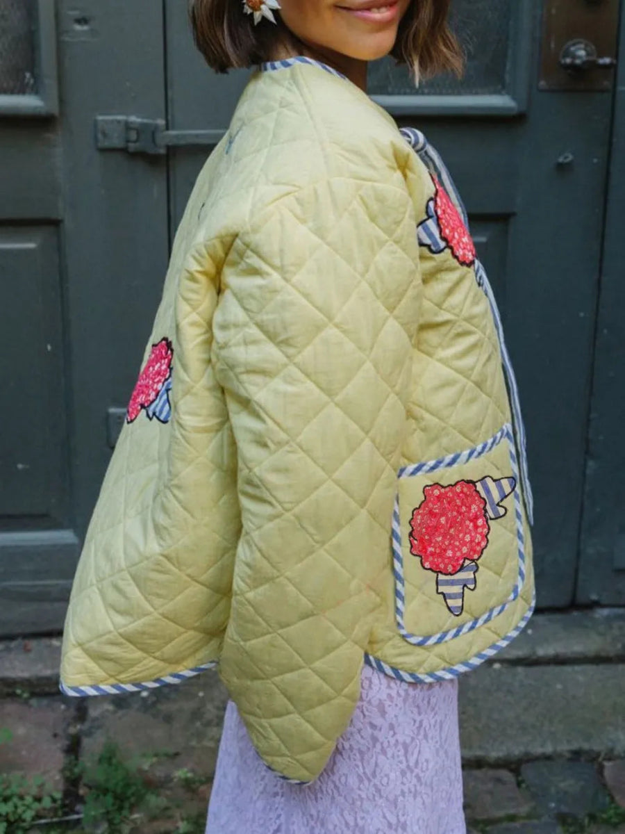 Embroidered Flower Tied Long Sleeve Winter Coat - Necessary Clothing