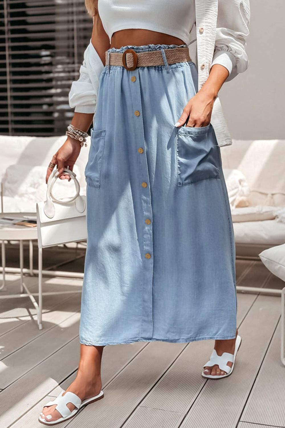 Frill Midi Skirt with Pockets - Necessary Clothing Store