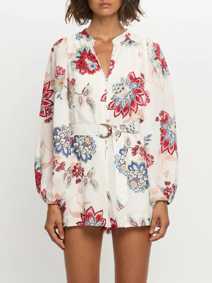 Floral Print Long Sleeve Romper - Necessary Clothing