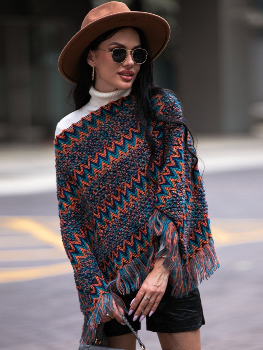 Fringe Hem Boat Neck Poncho - Necessary Clothing