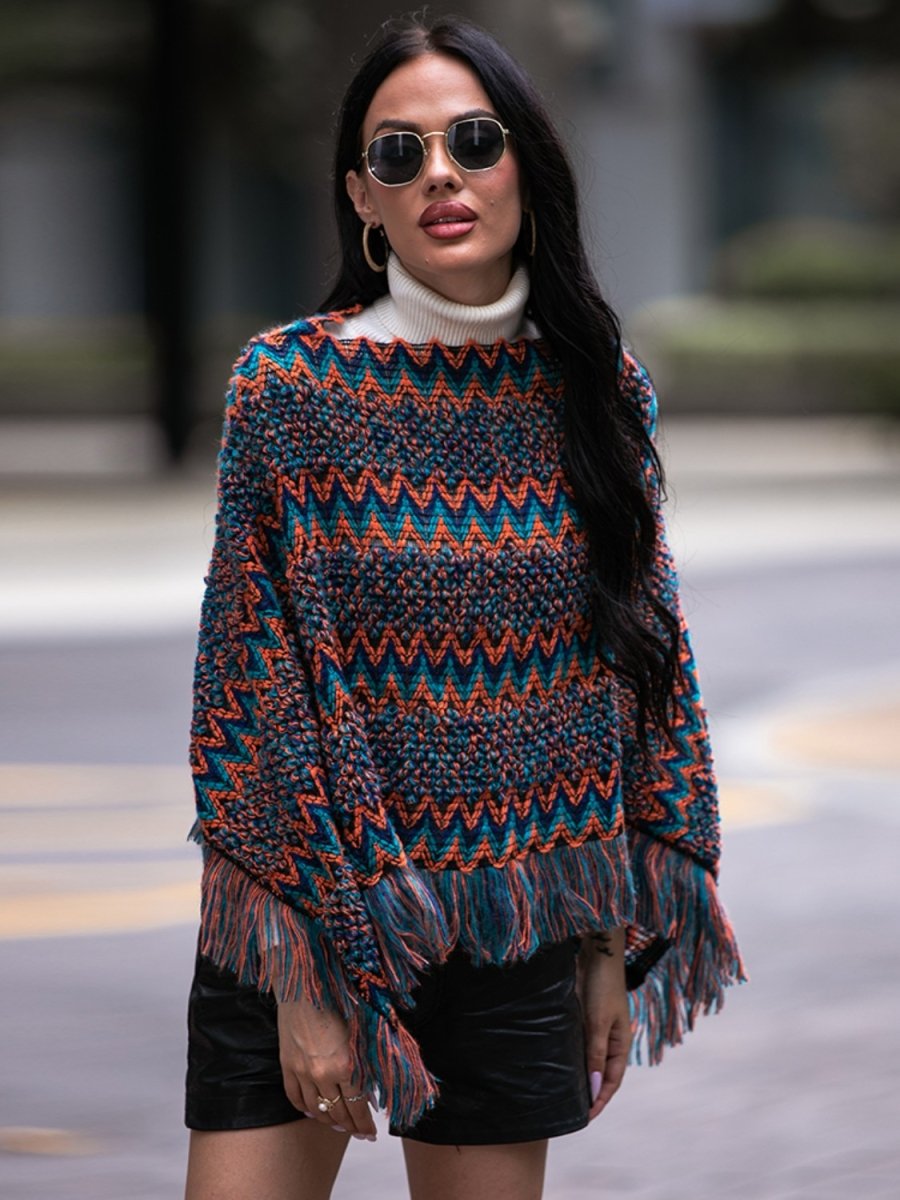 Fringe Hem Boat Neck Poncho - Necessary Clothing