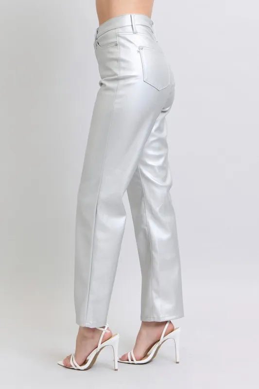 Full Size High Waist Silver Faux Leather Pants Plus Size - Necessary Clothing
