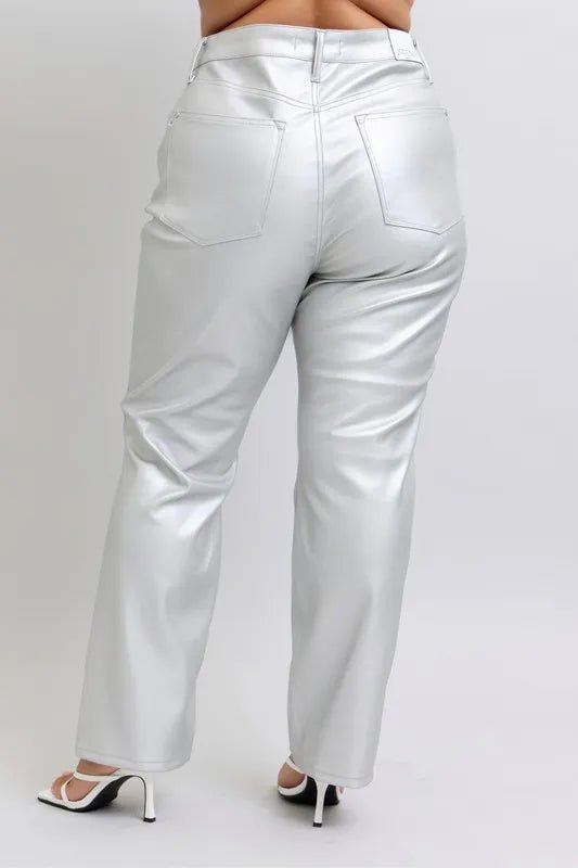 Full Size High Waist Silver Faux Leather Pants Plus Size - Necessary Clothing