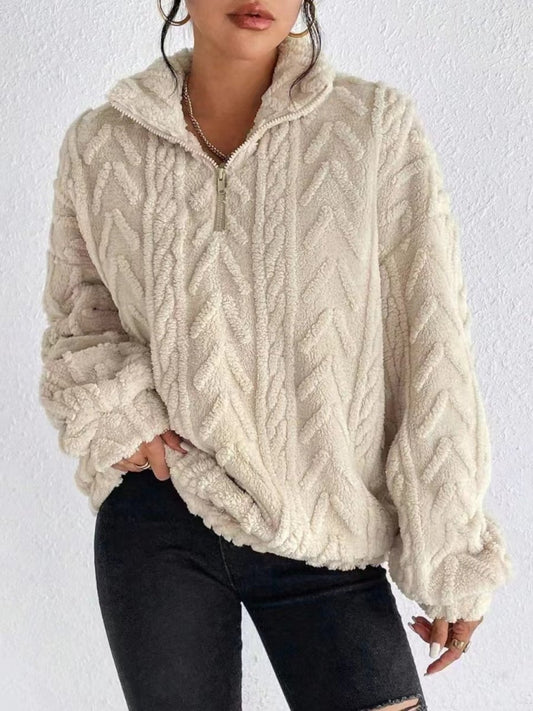 Fuzzy Quarter Zip Long Sleeve Sweatshirt - Necessary Clothing