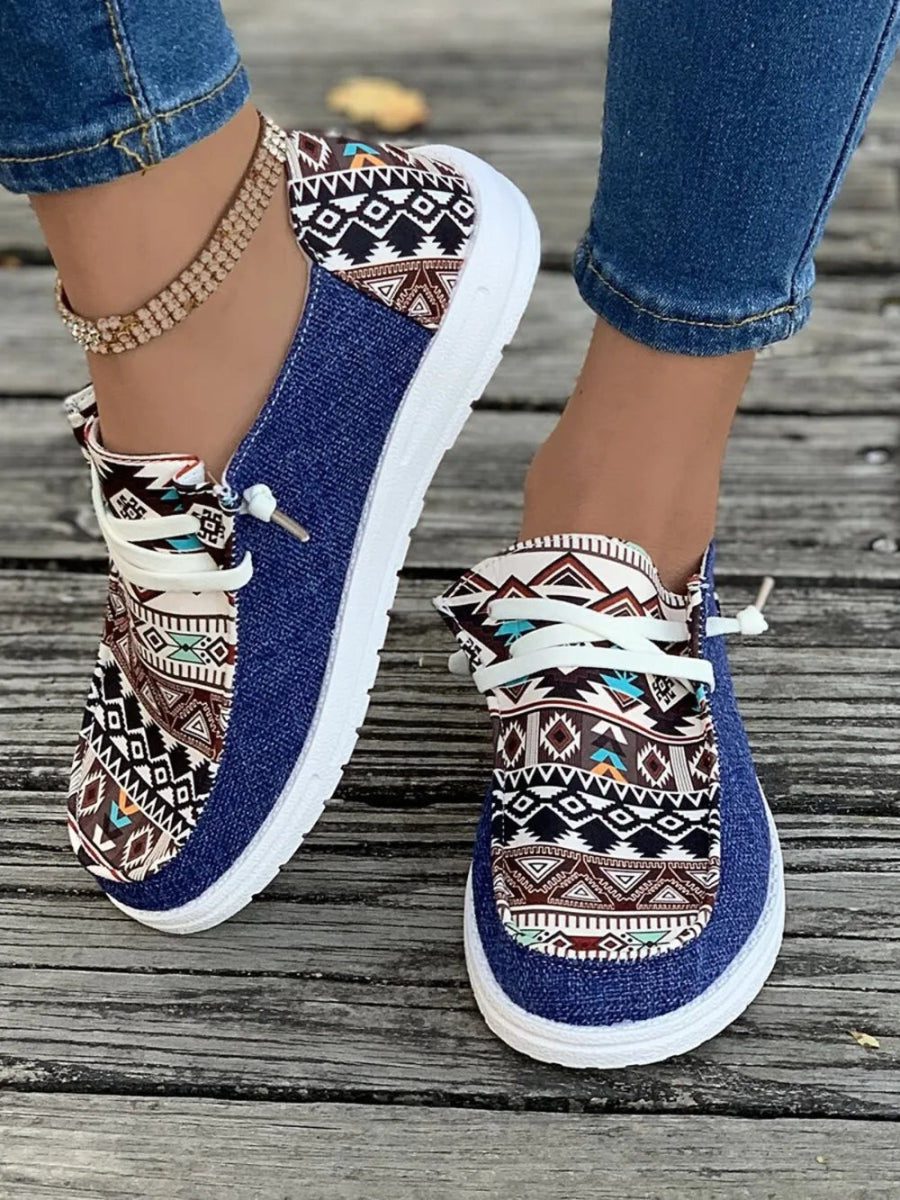 Geometric Lace - Up Round Toe Slip - Ons - Necessary Clothing