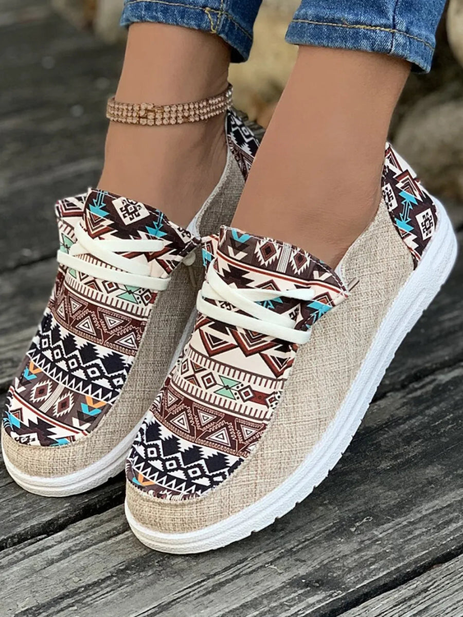 Geometric Lace - Up Round Toe Slip - Ons - Necessary Clothing