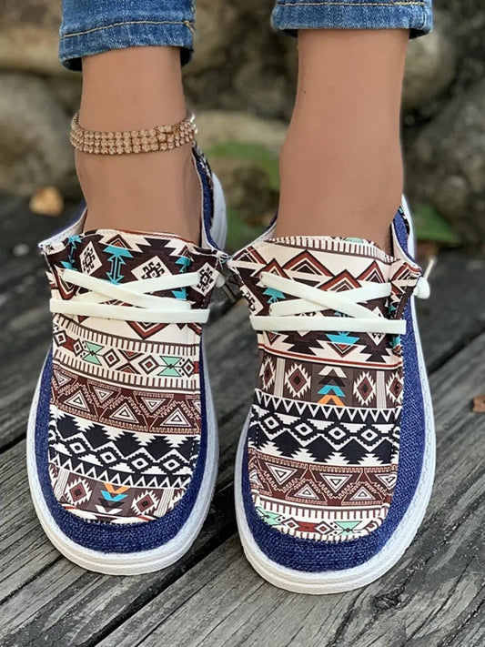Geometric Lace - Up Round Toe Slip - Ons - Necessary Clothing