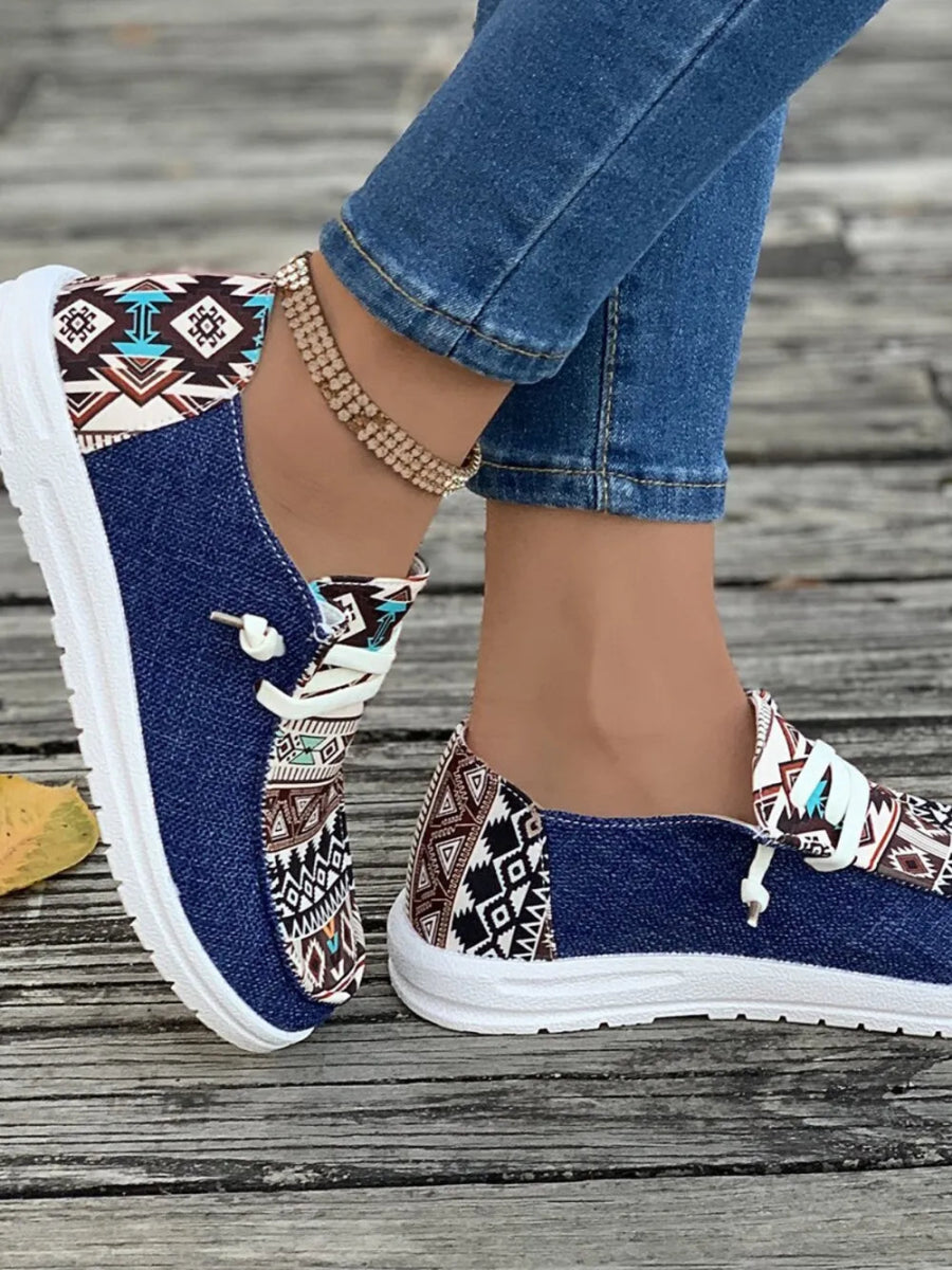 Geometric Lace - Up Round Toe Slip - Ons - Necessary Clothing