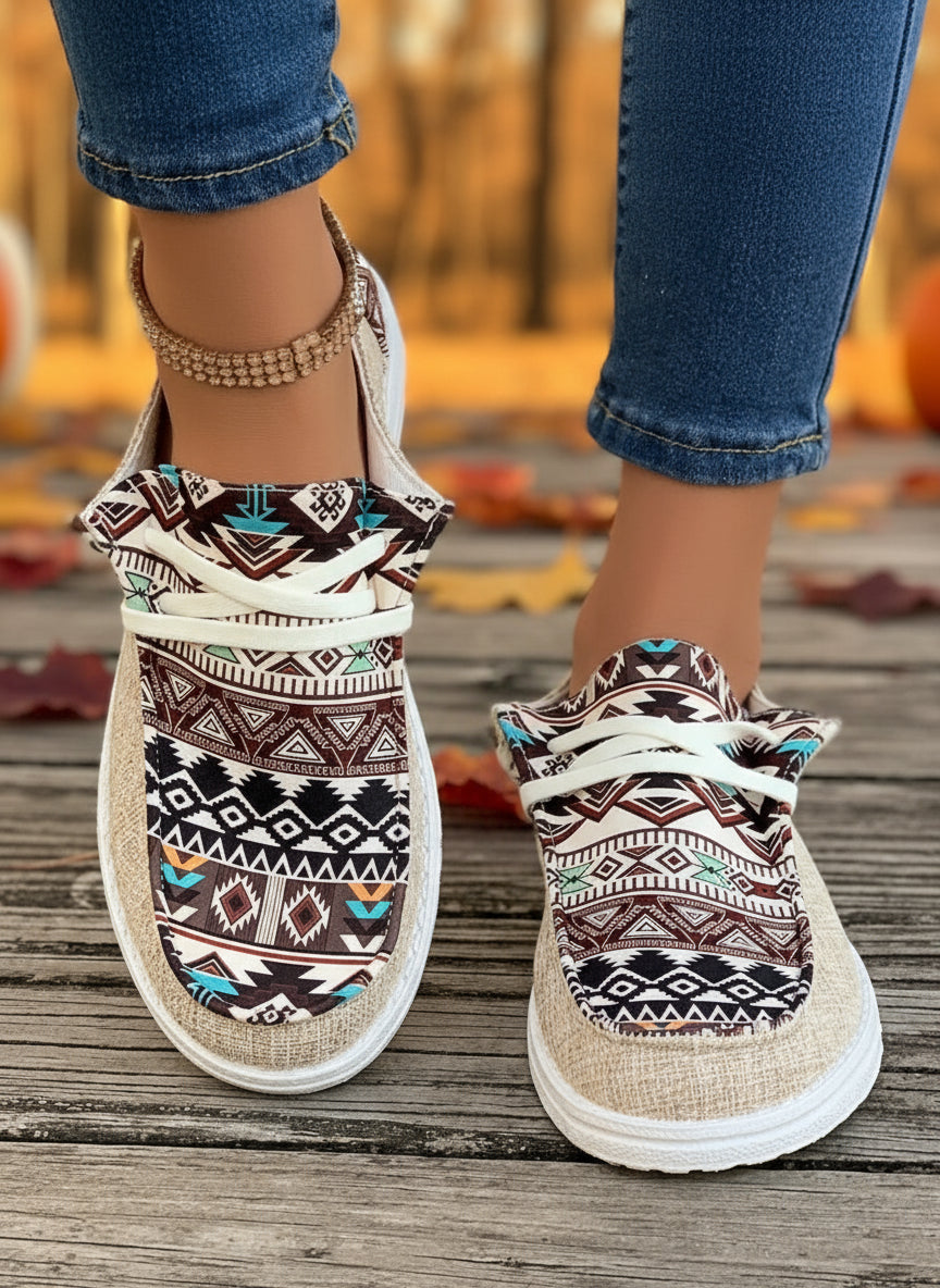 Geometric Lace - Up Round Toe Slip - Ons - Necessary Clothing