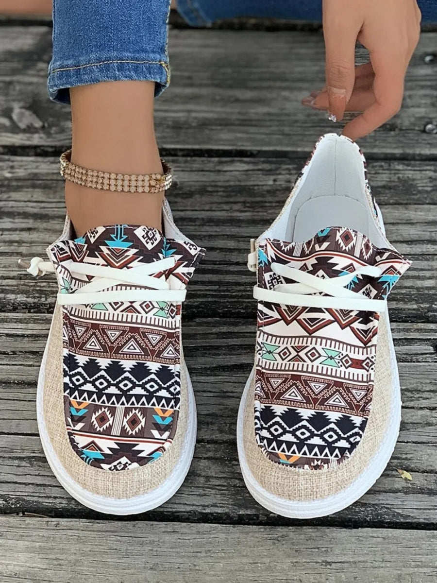 Geometric Lace - Up Round Toe Slip - Ons - Necessary Clothing
