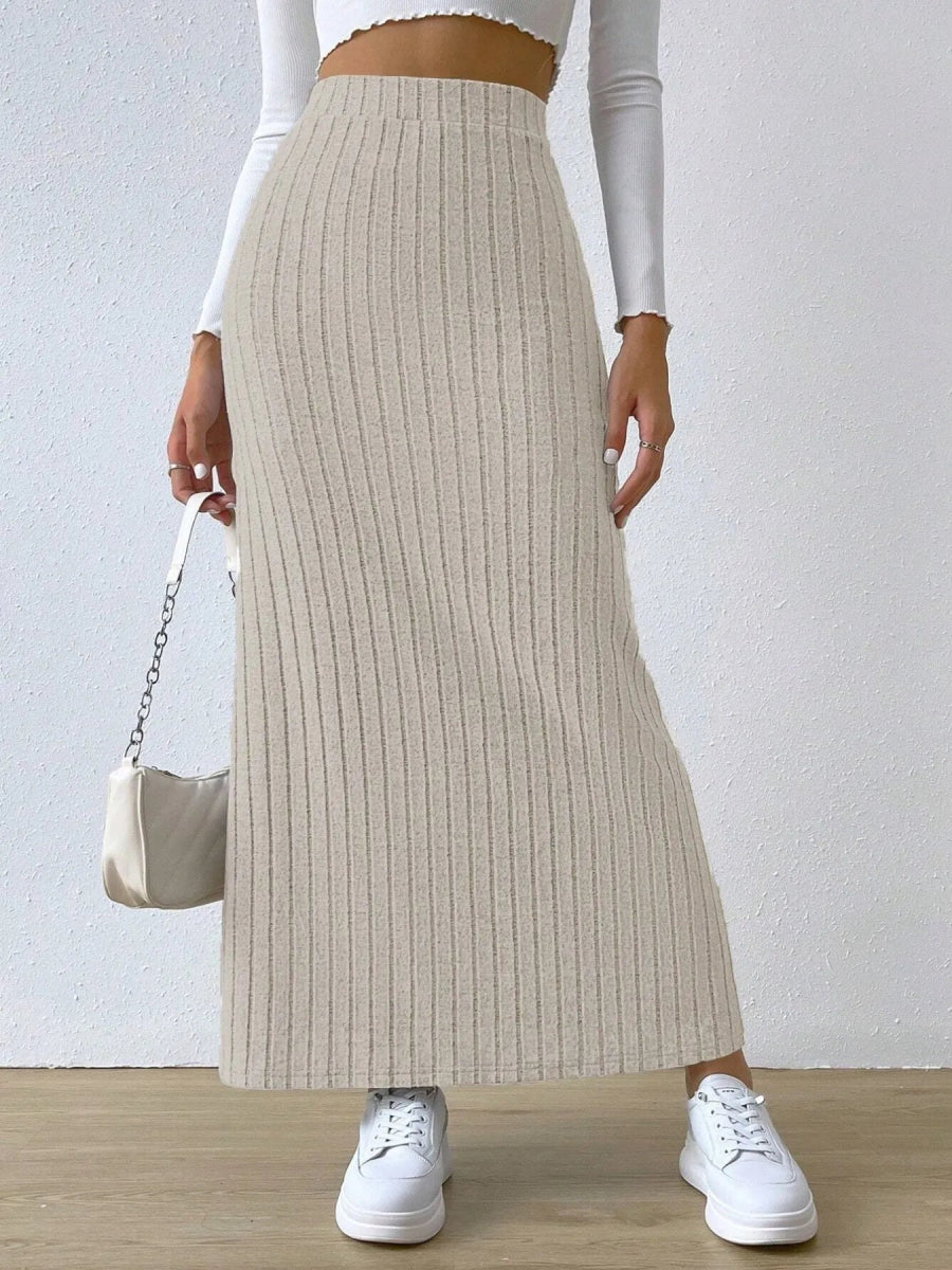 High Waist Ribbed Knit Maxi Skirt - Necessary Clothing