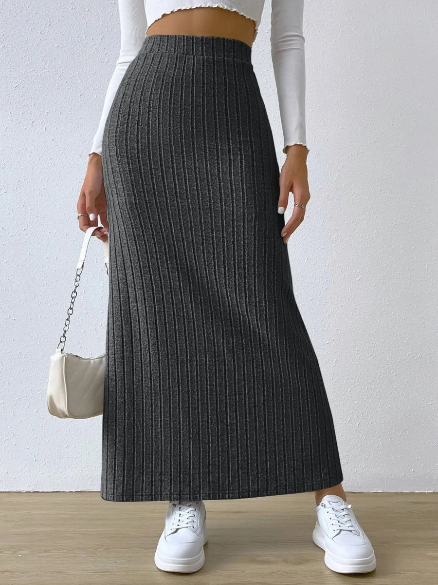 High Waist Ribbed Knit Maxi Skirt - Necessary Clothing