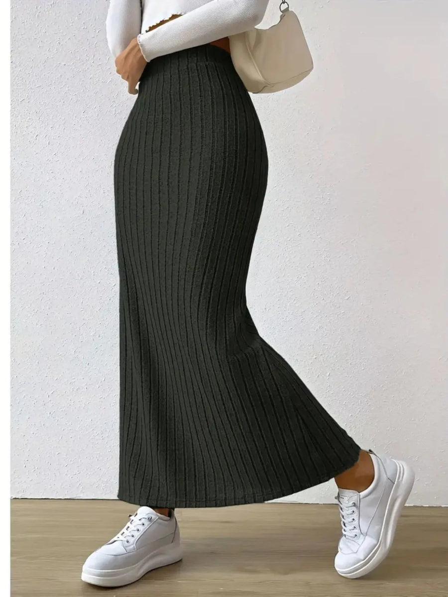 High Waist Ribbed Knit Maxi Skirt - Necessary Clothing