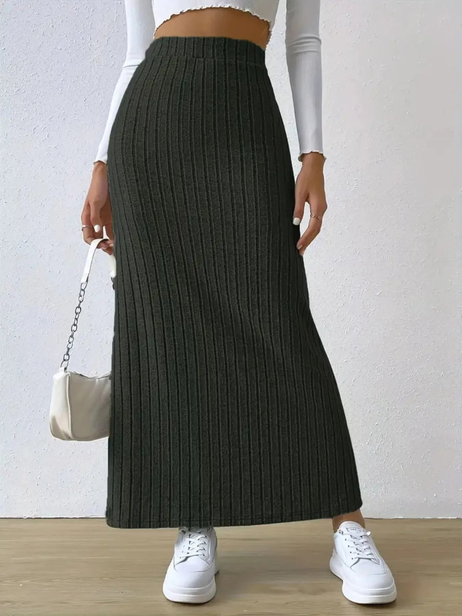 High Waist Ribbed Knit Maxi Skirt - Necessary Clothing