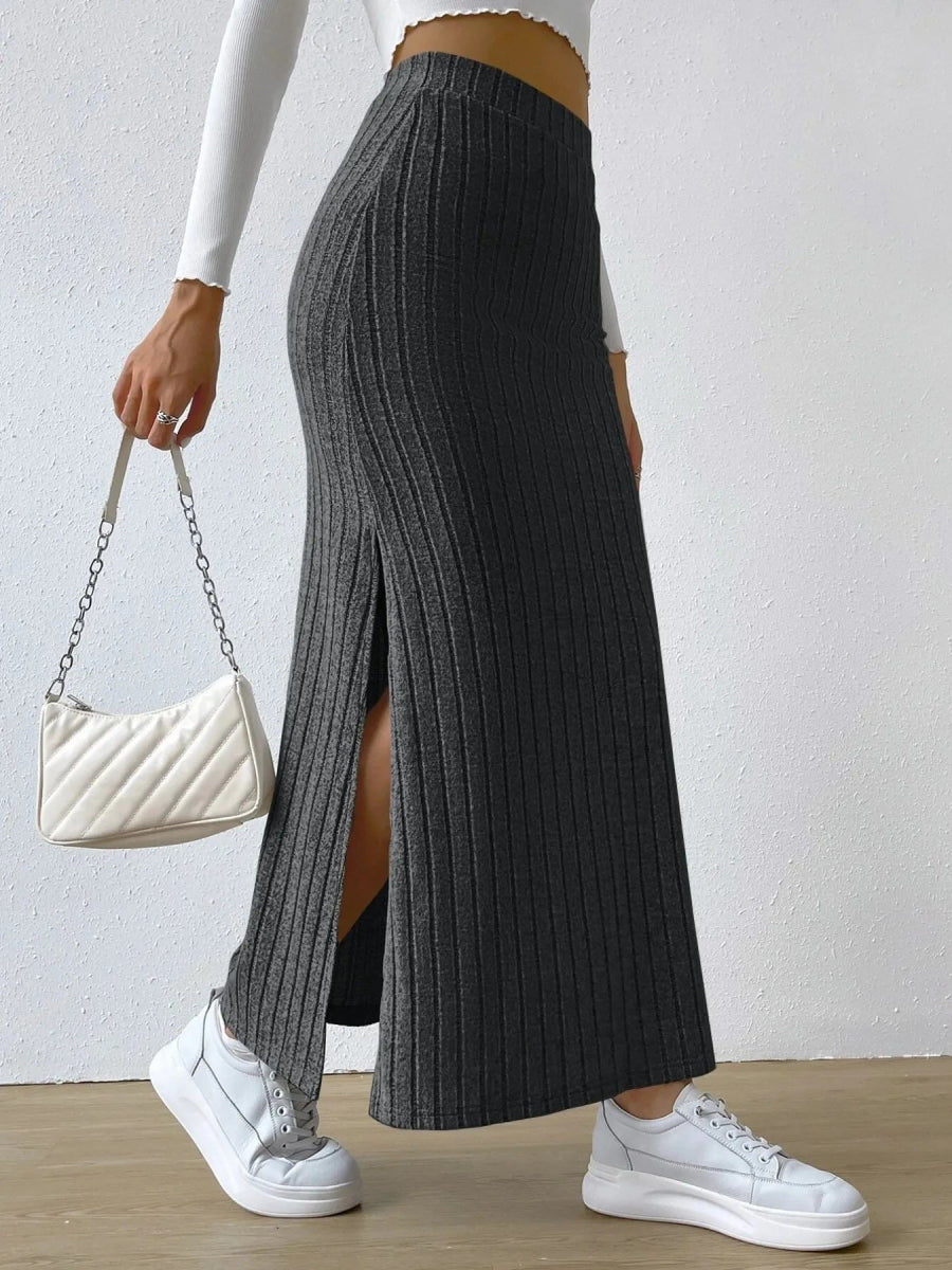 High Waist Ribbed Knit Maxi Skirt - Necessary Clothing