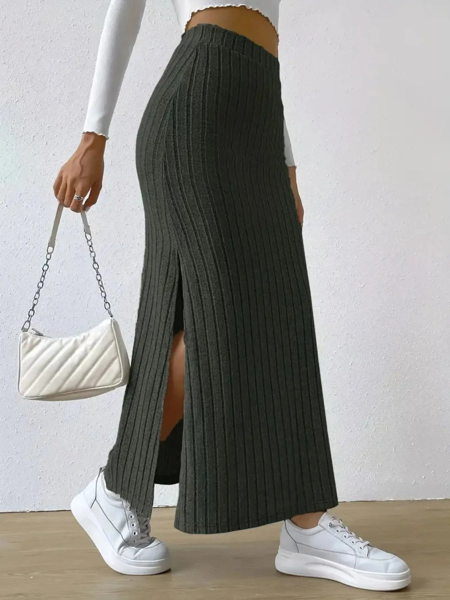 High Waist Ribbed Knit Maxi Skirt - Necessary Clothing