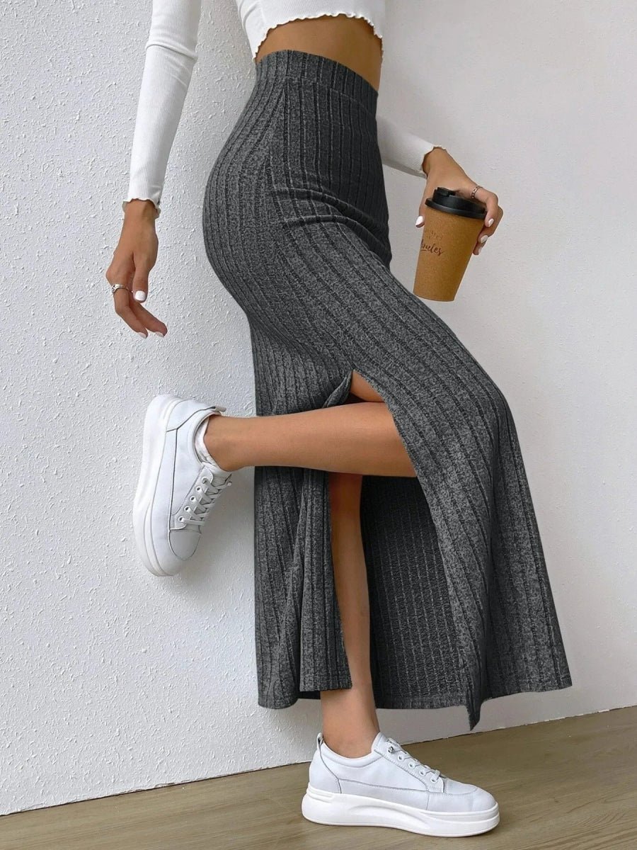 High Waist Ribbed Knit Maxi Skirt - Necessary Clothing