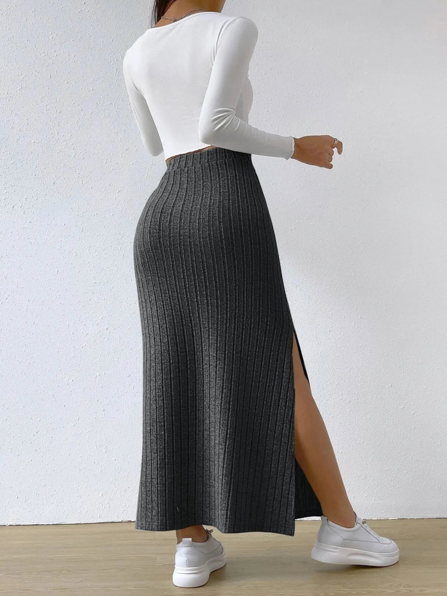 High Waist Ribbed Knit Maxi Skirt - Necessary Clothing