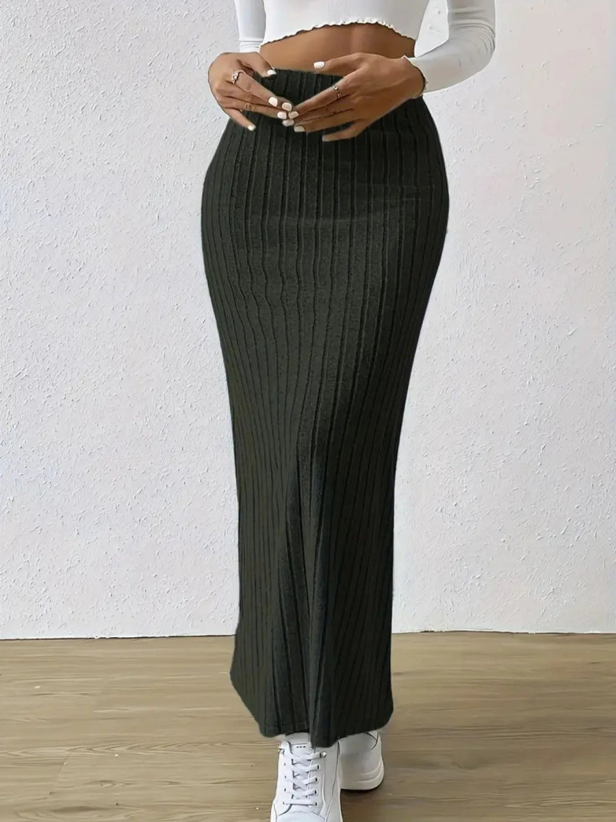 High Waist Ribbed Knit Maxi Skirt - Necessary Clothing