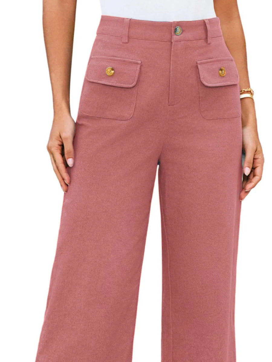 High Waist Wide Leg Buttoned Pants - Necessary Clothing