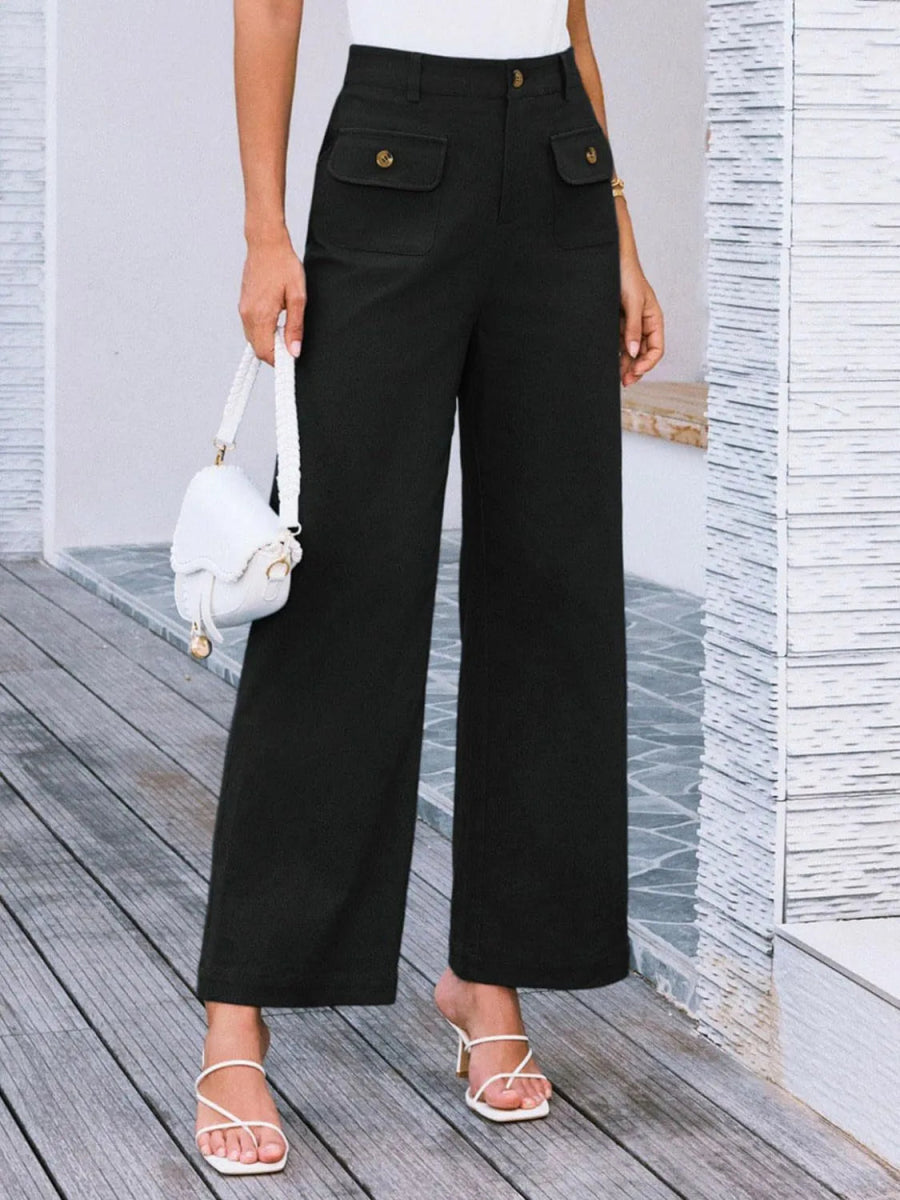 High Waist Wide Leg Buttoned Pants - Necessary Clothing