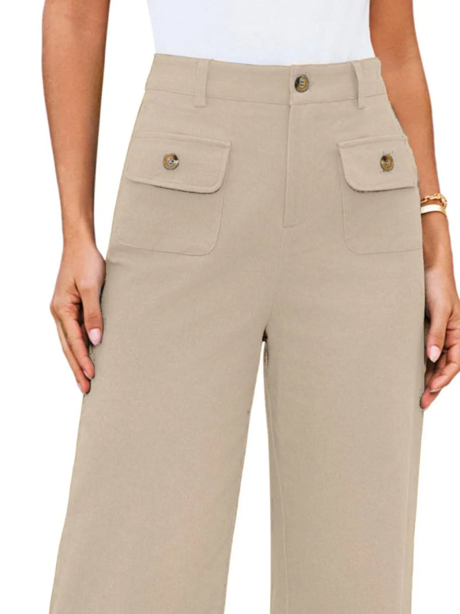 High Waist Wide Leg Buttoned Pants - Necessary Clothing