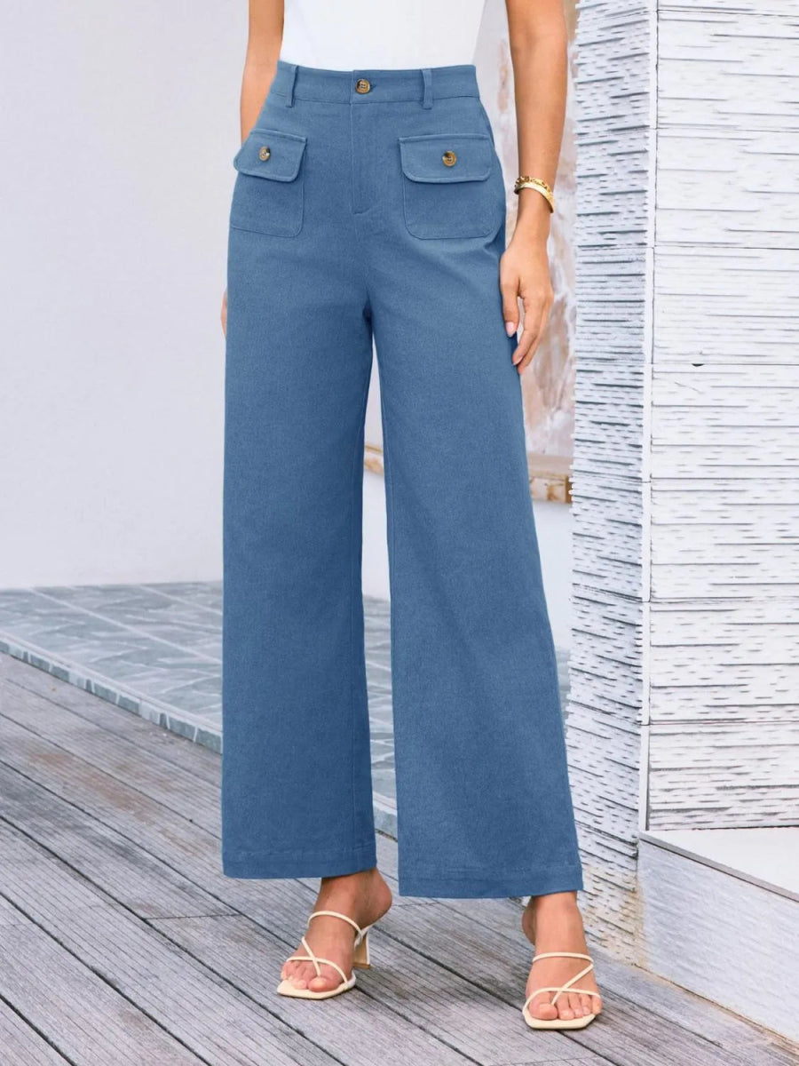 High Waist Wide Leg Buttoned Pants - Necessary Clothing