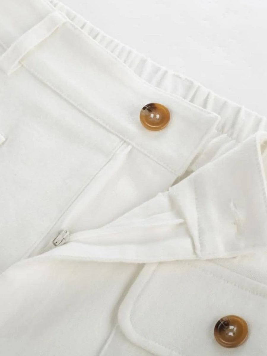 High Waist Wide Leg Buttoned Pants - Necessary Clothing