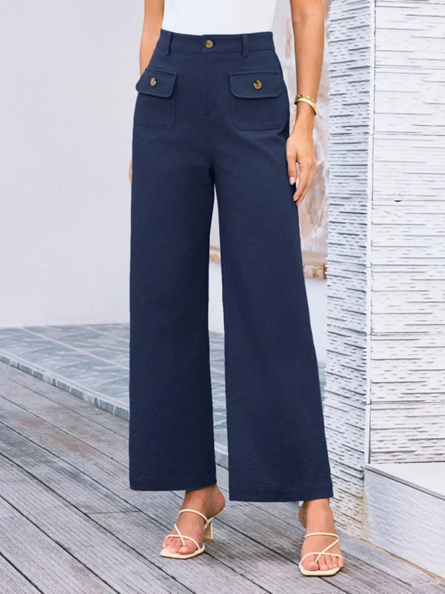 High Waist Wide Leg Buttoned Pants - Necessary Clothing
