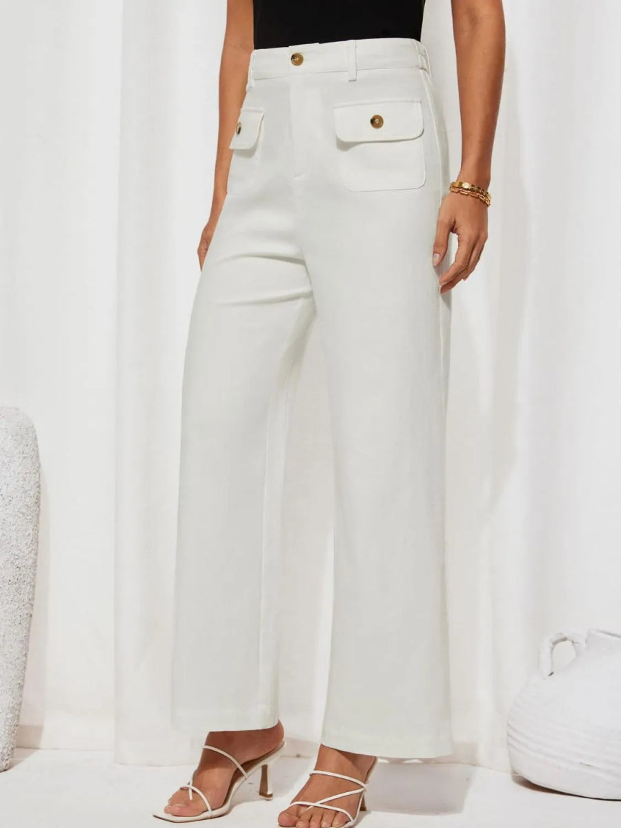 High Waist Wide Leg Buttoned Pants - Necessary Clothing