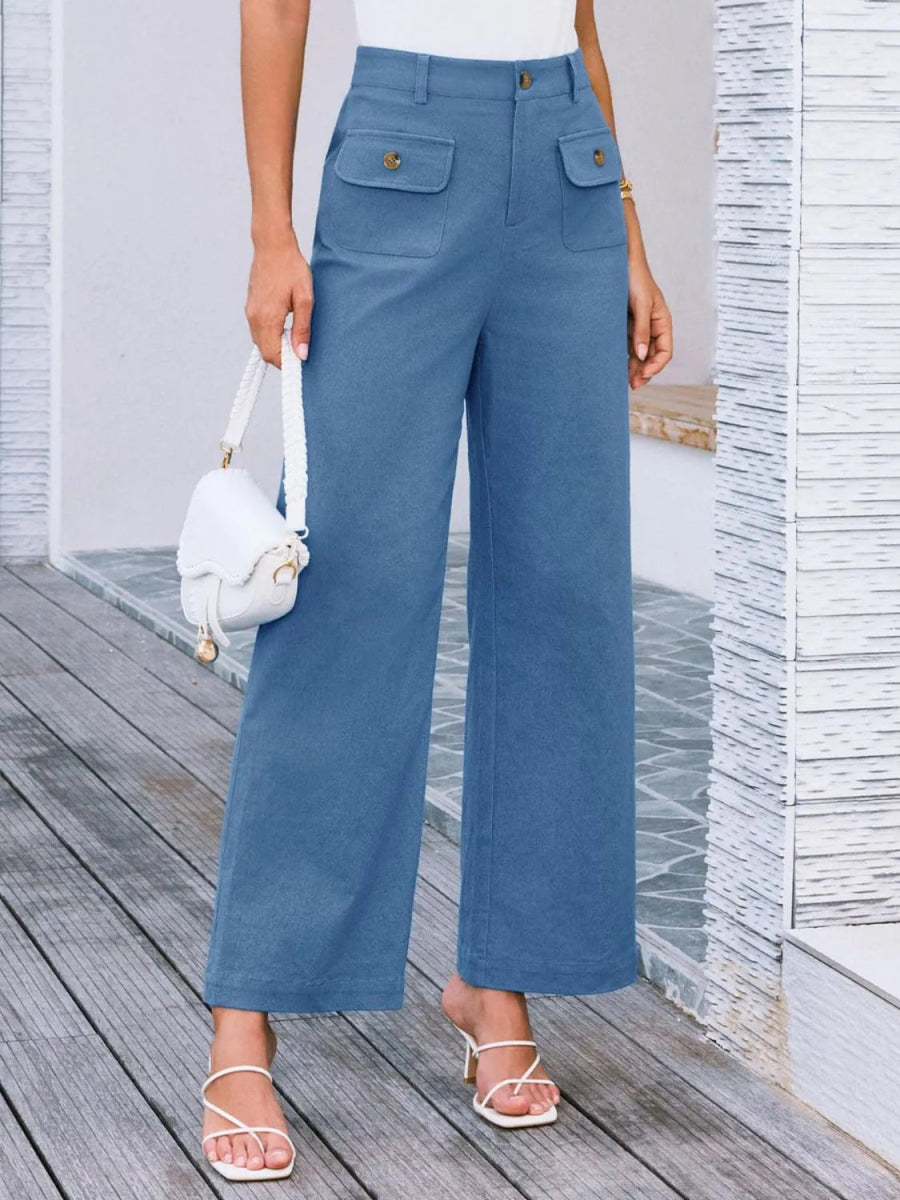 High Waist Wide Leg Buttoned Pants - Necessary Clothing