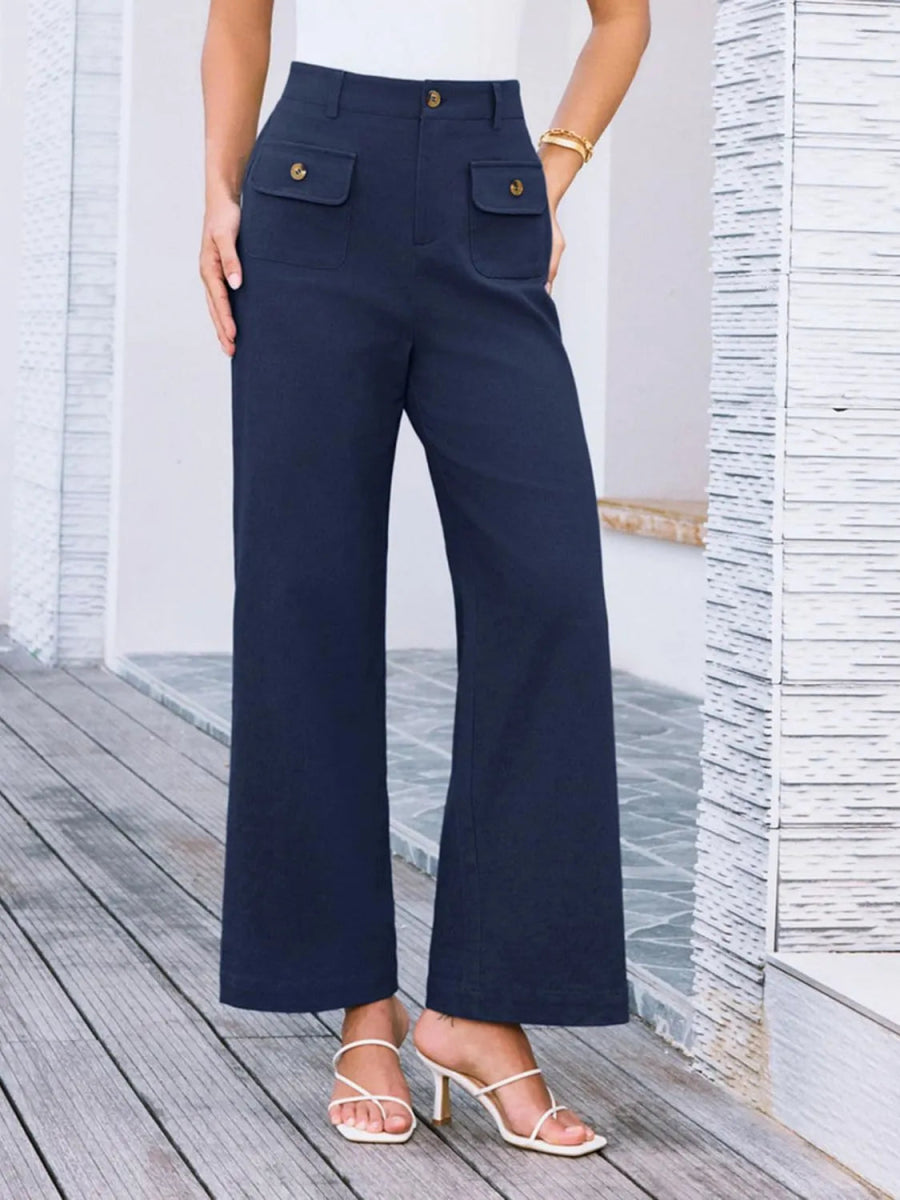 High Waist Wide Leg Buttoned Pants - Necessary Clothing