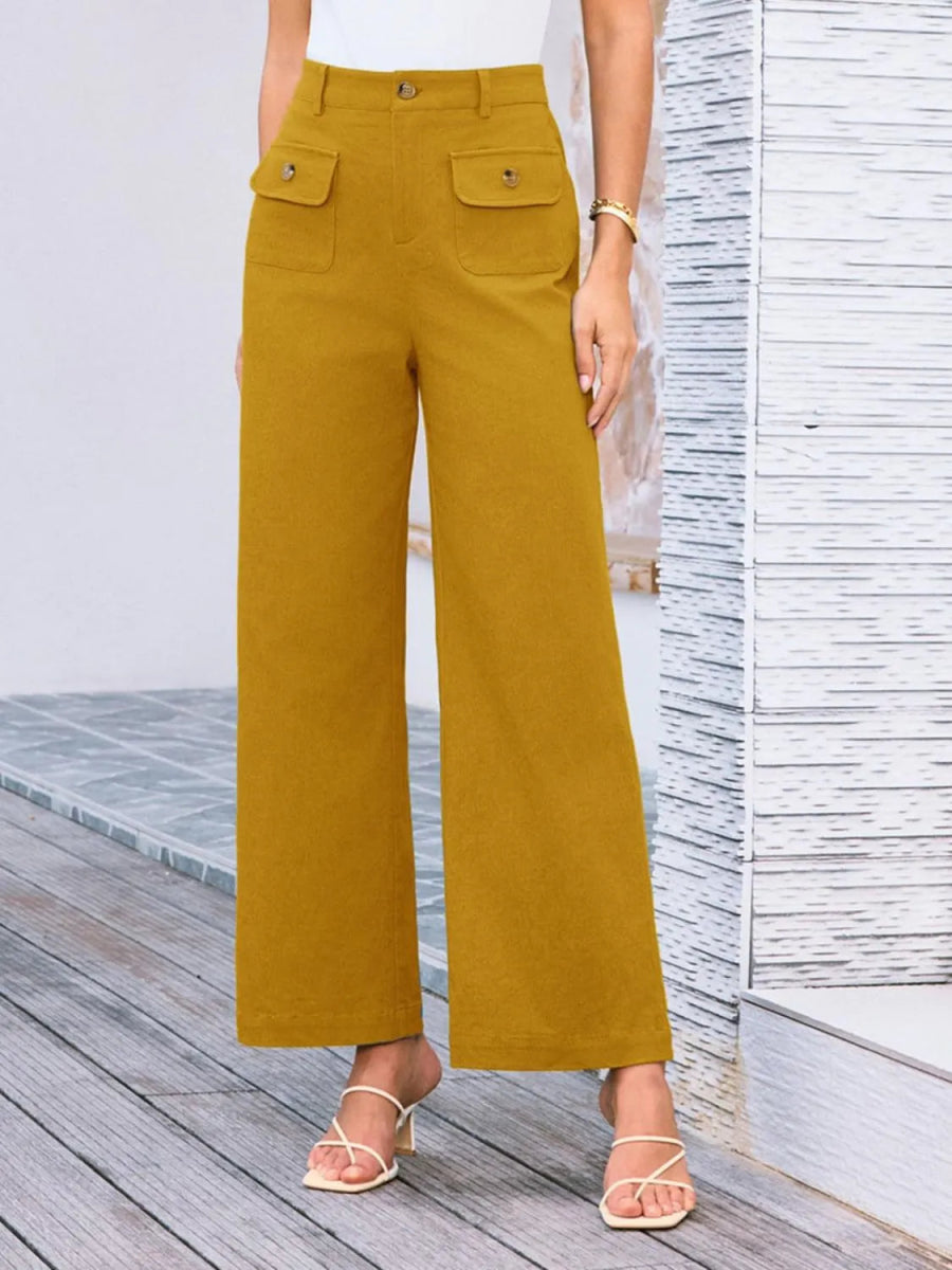High Waist Wide Leg Buttoned Pants - Necessary Clothing