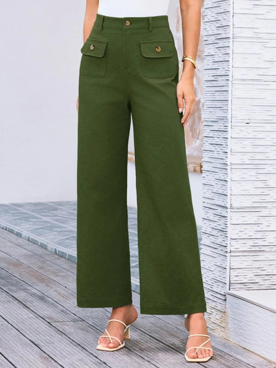 High Waist Wide Leg Buttoned Pants - Necessary Clothing
