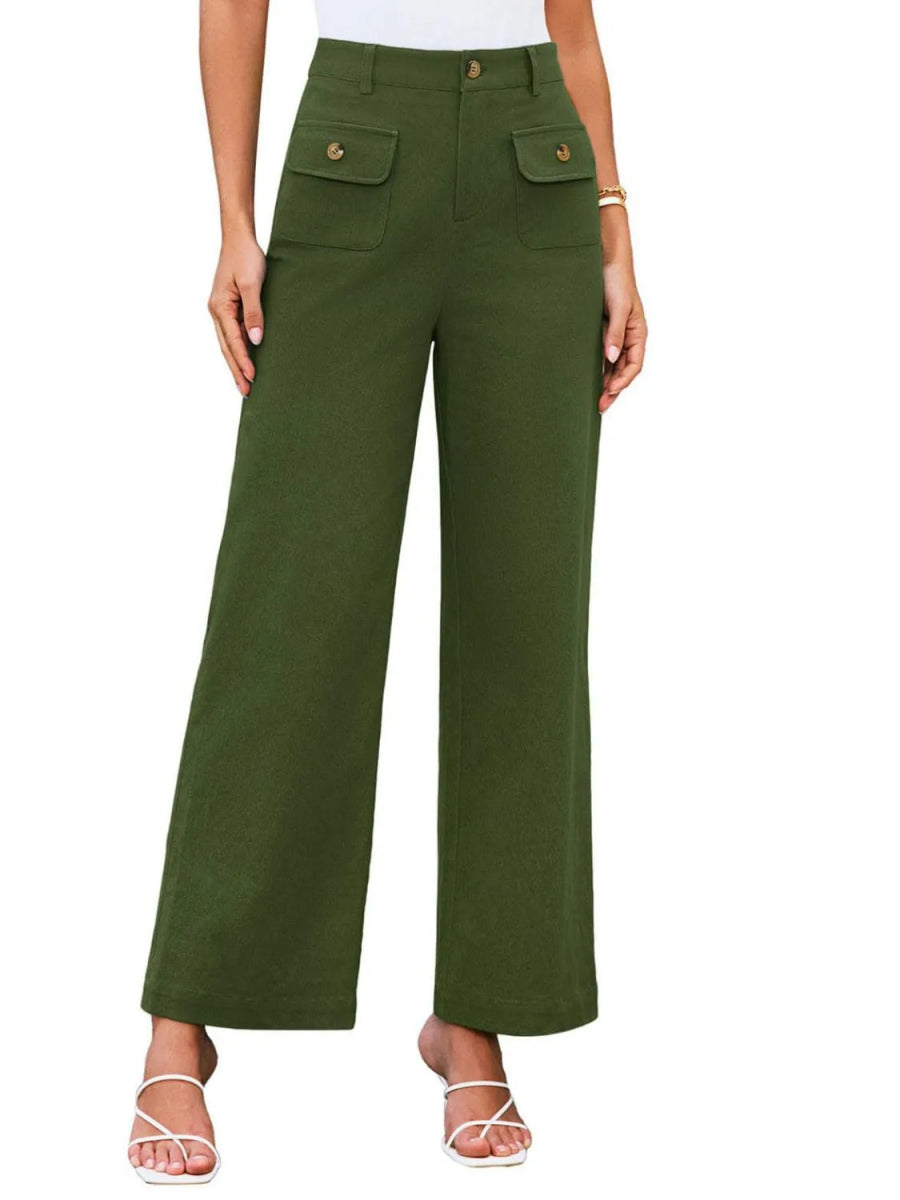 High Waist Wide Leg Buttoned Pants - Necessary Clothing