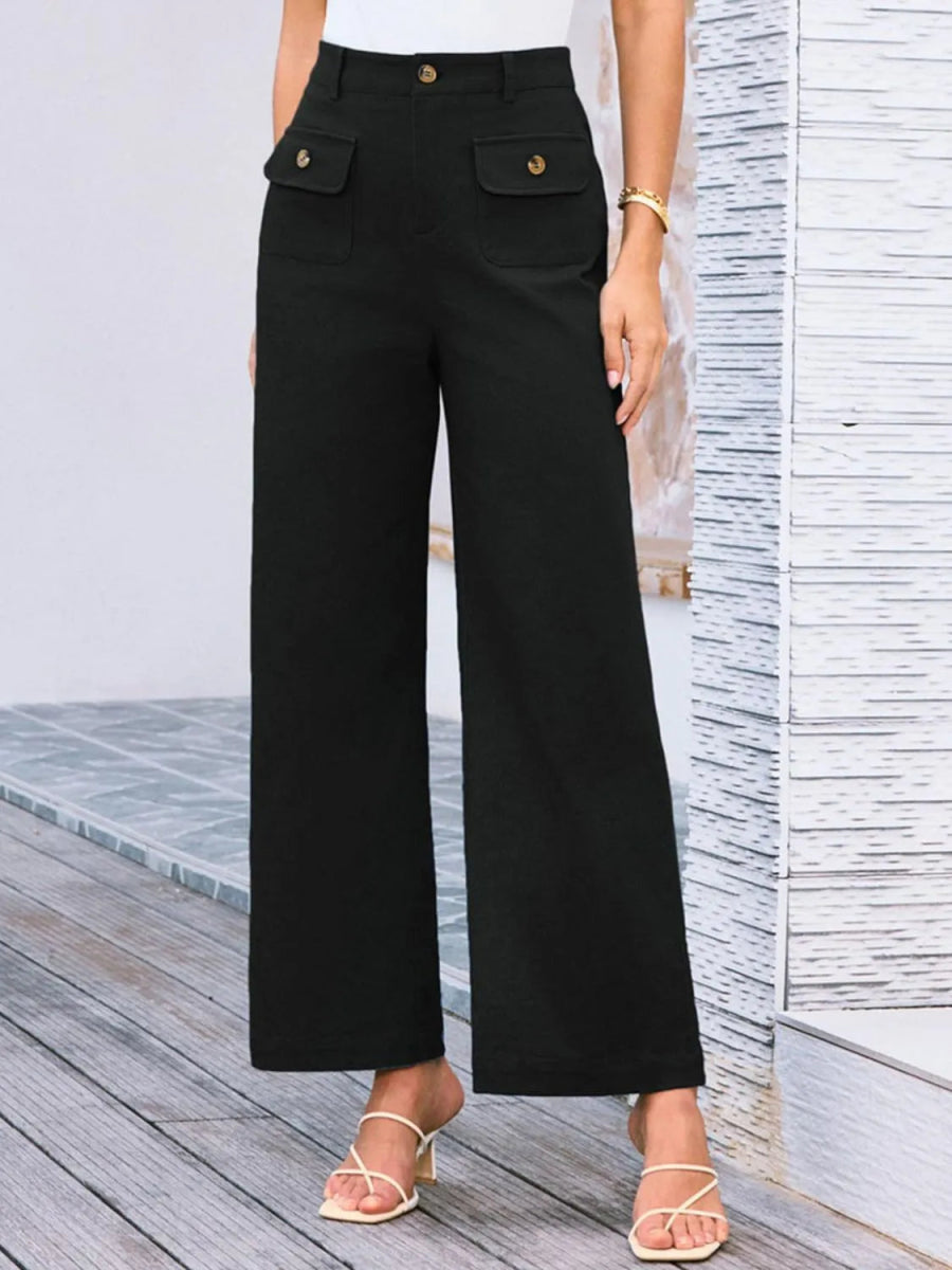 High Waist Wide Leg Buttoned Pants - Necessary Clothing