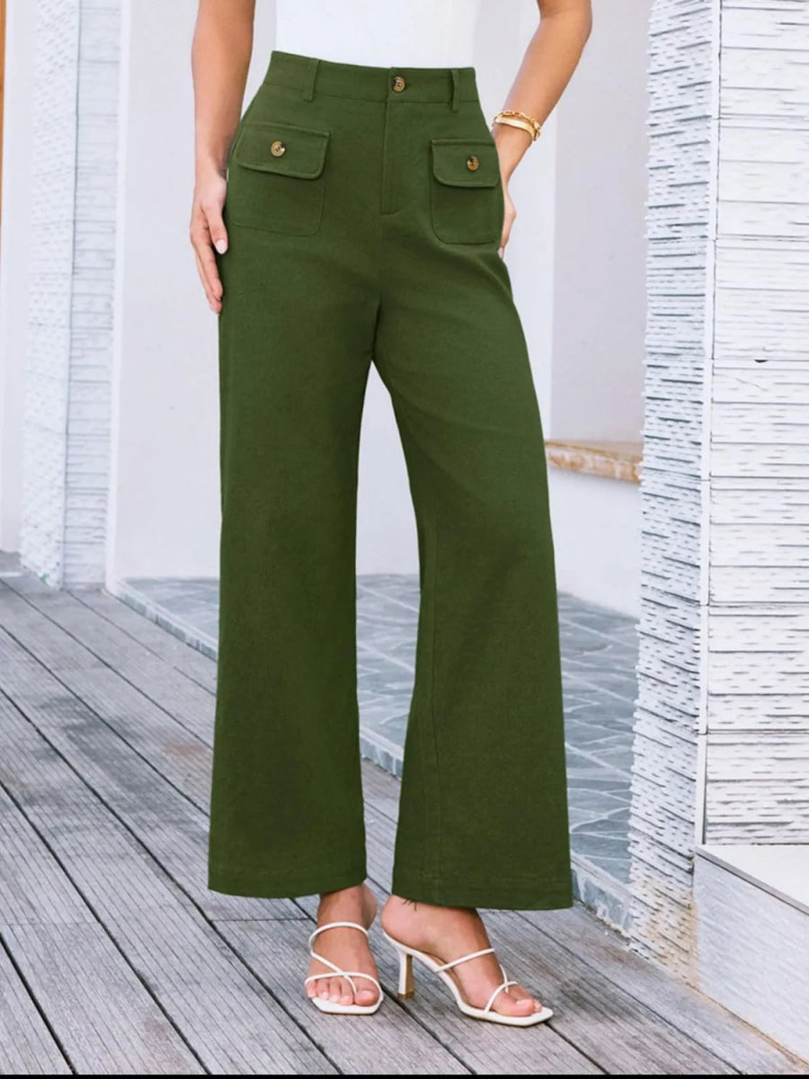 High Waist Wide Leg Buttoned Pants - Necessary Clothing