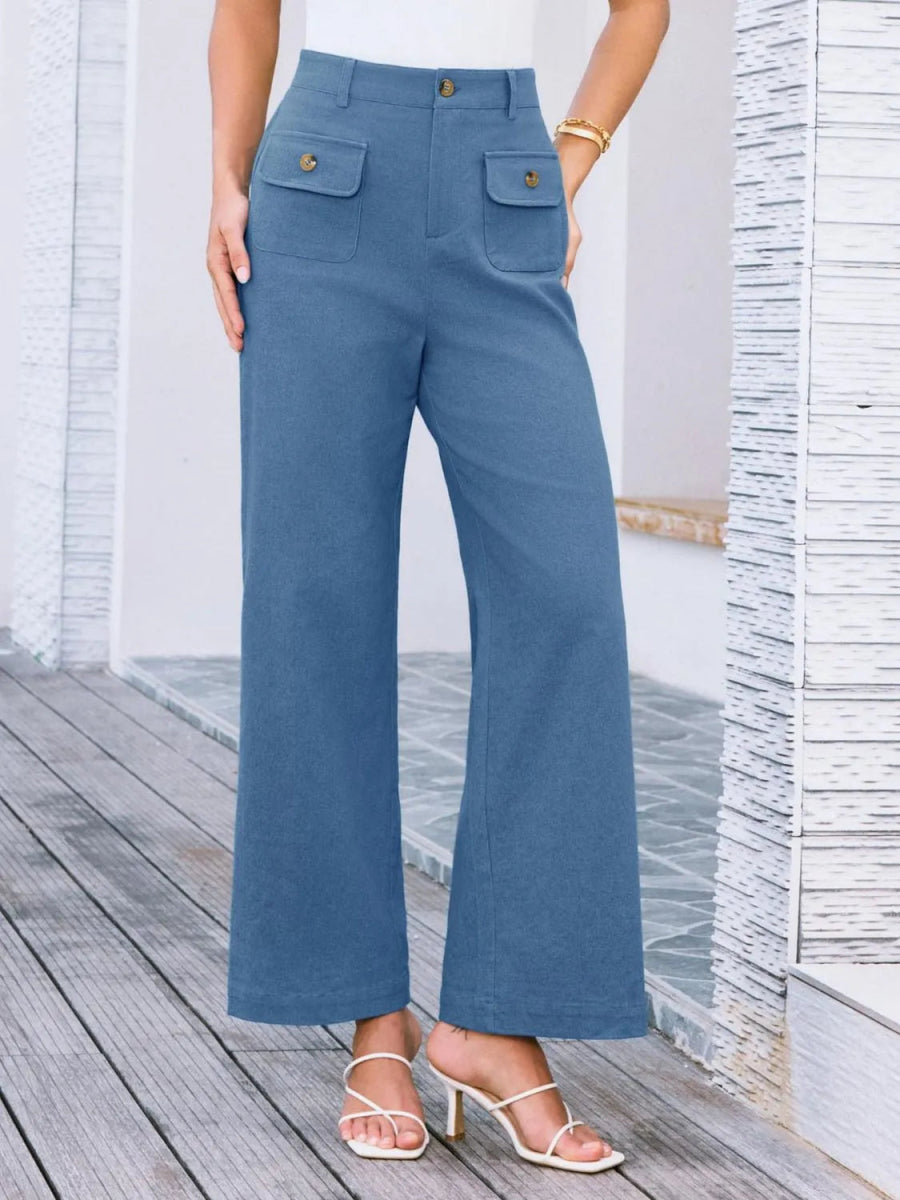 High Waist Wide Leg Buttoned Pants - Necessary Clothing