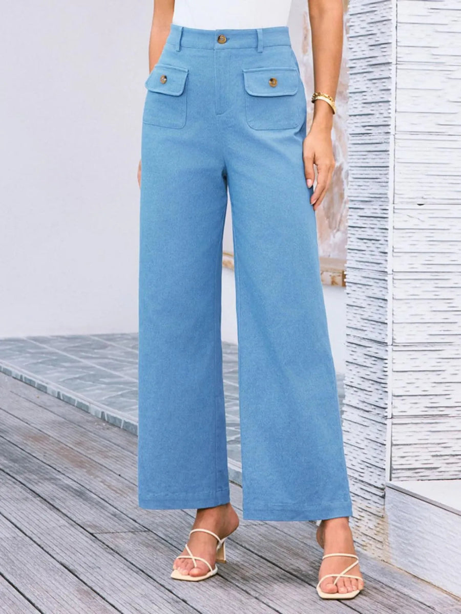 High Waist Wide Leg Buttoned Pants - Necessary Clothing