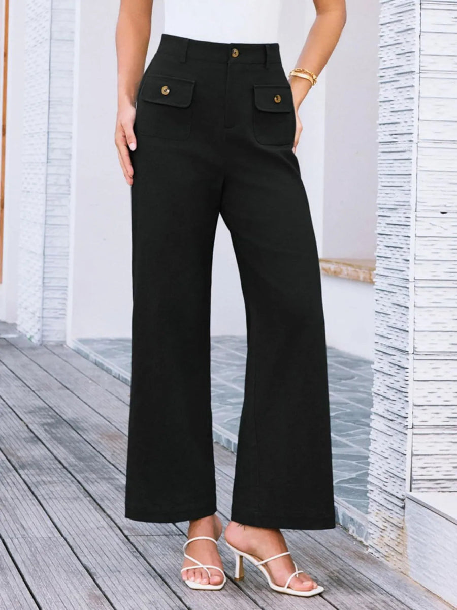 High Waist Wide Leg Buttoned Pants - Necessary Clothing
