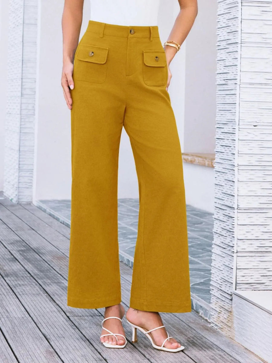 High Waist Wide Leg Buttoned Pants - Necessary Clothing