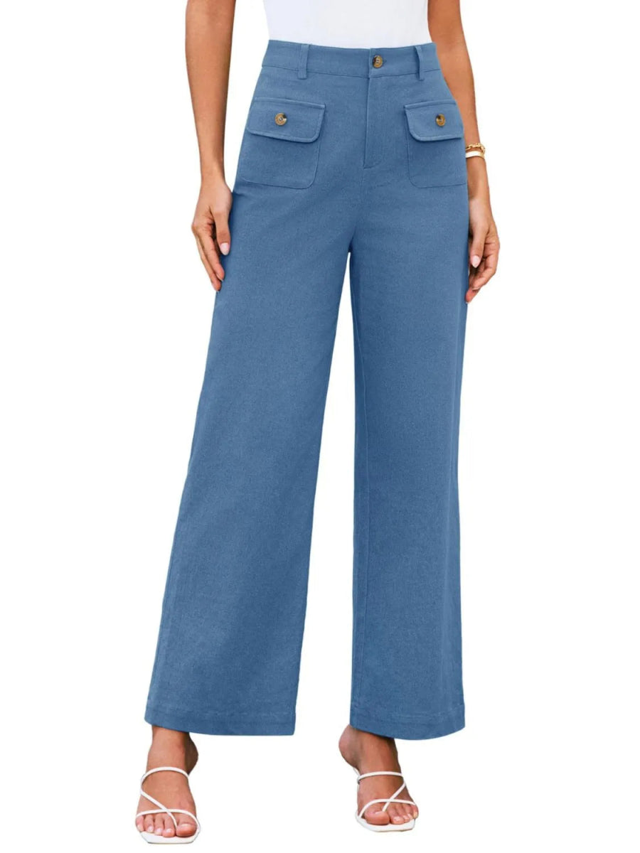 High Waist Wide Leg Buttoned Pants - Necessary Clothing