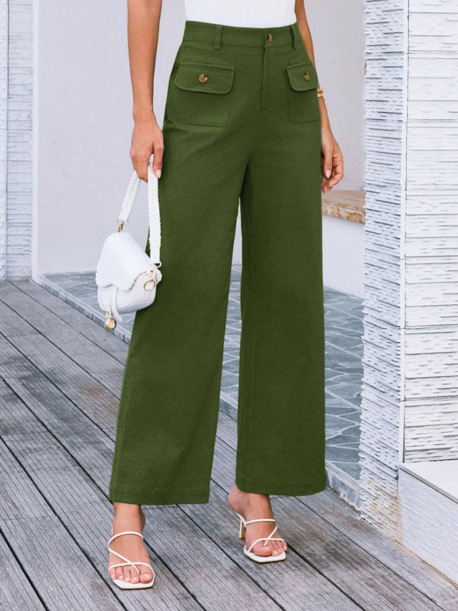 High Waist Wide Leg Buttoned Pants - Necessary Clothing