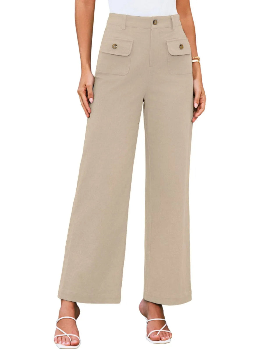 High Waist Wide Leg Buttoned Pants - Necessary Clothing
